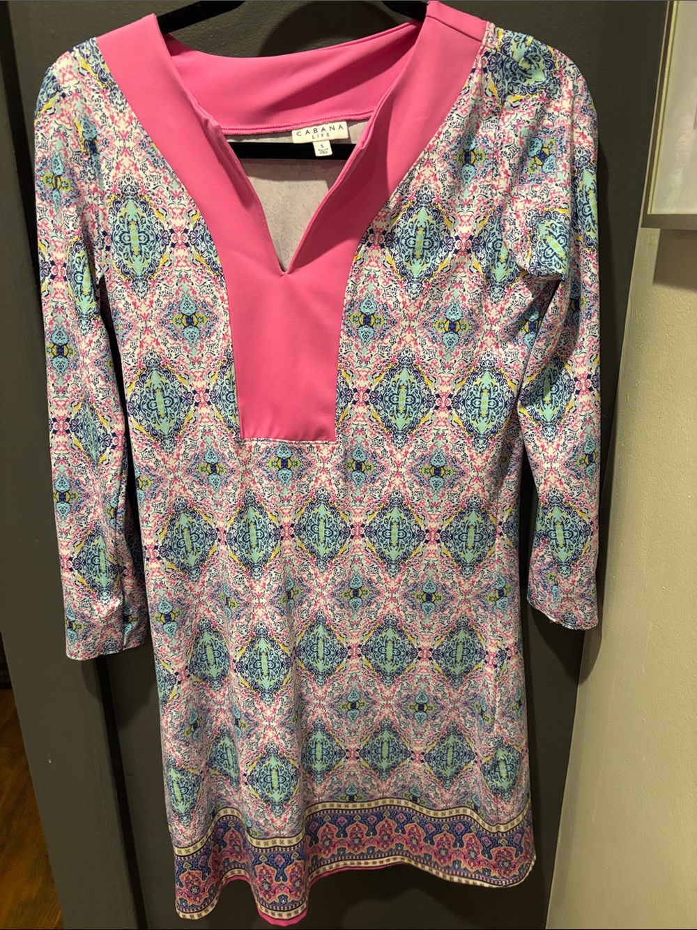 Cabana Life Pink & Blue Printed V-Panel Tunic